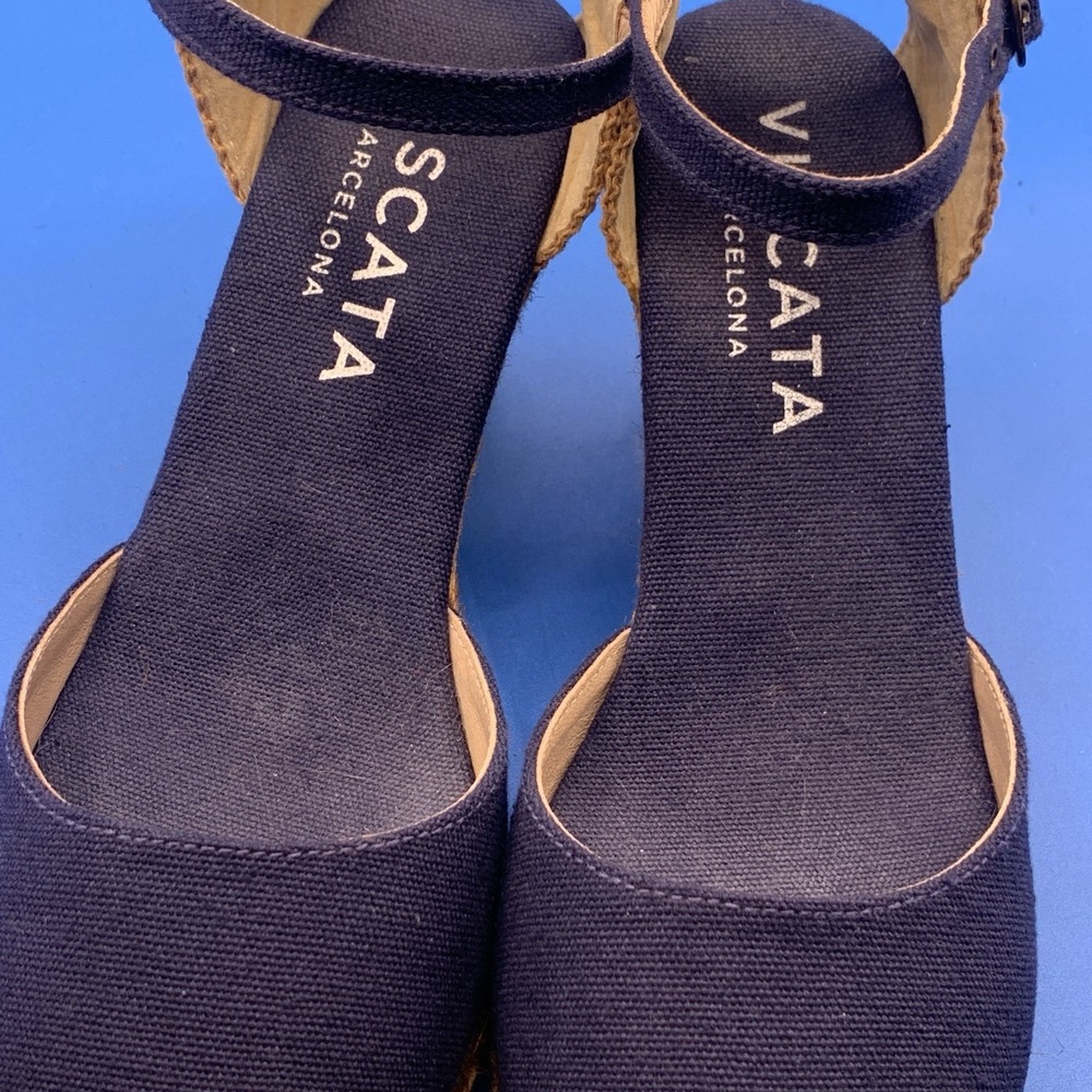 Viscata Navy Blue Low Wedge Espadrilles Sandals - Size US 10 - Picture 2 of 8